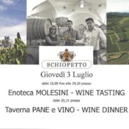 Menu for Wine, Shine & Dine 7/3/14 featuring Schiopetto at Taverna Pane e Vino!